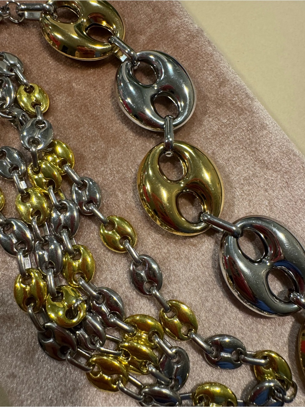 Bracelet + Necklace Set Puffy Mariner Two Tone Stainless Steel